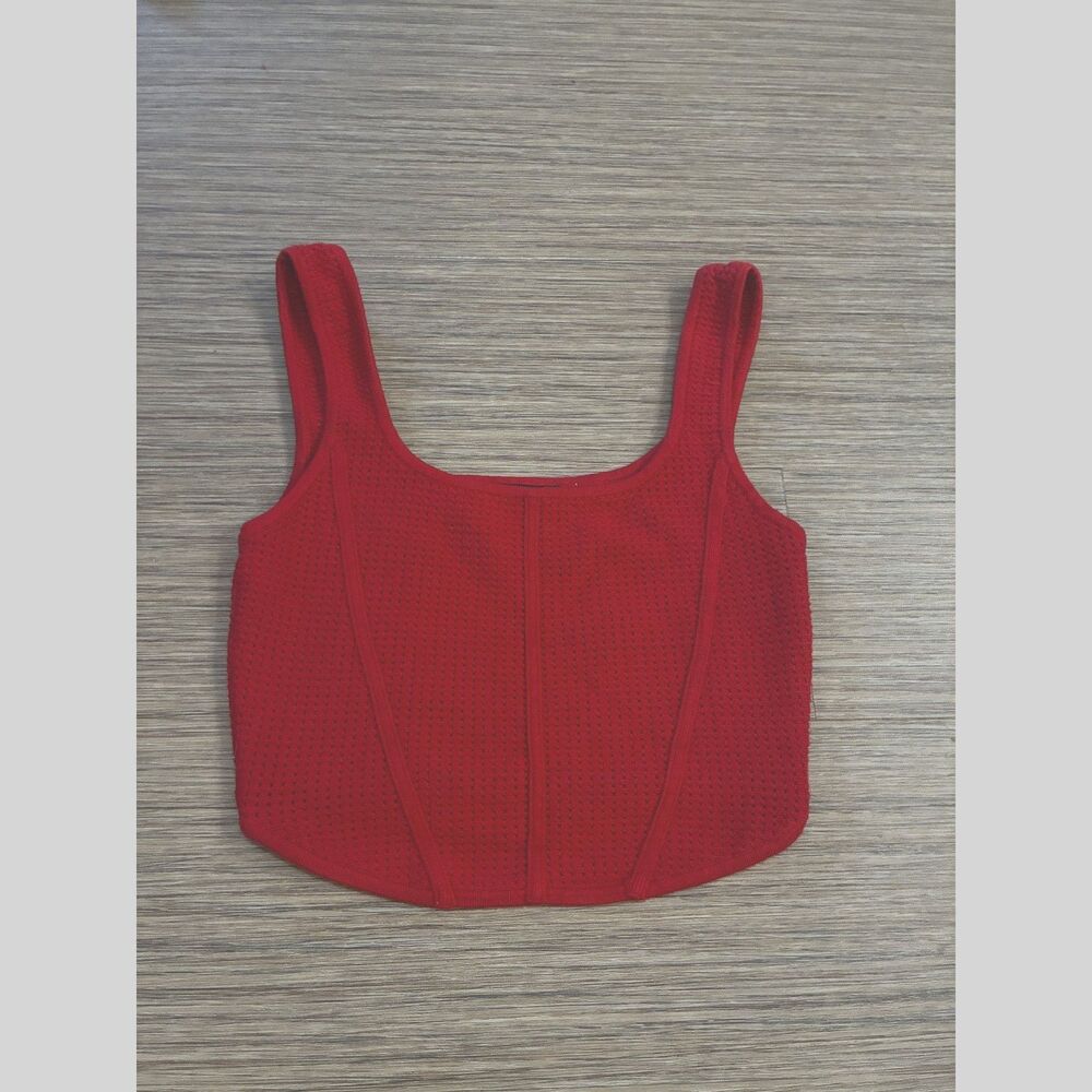 House of Harlow 1960 Red Pointelle Knit Corset Crop Top